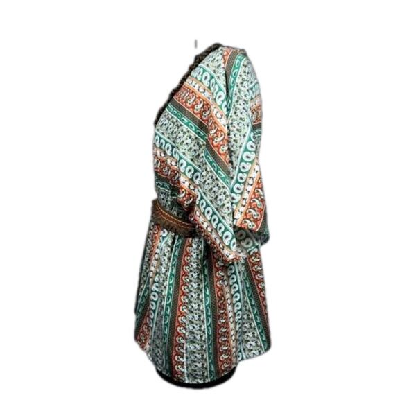 Umgee V-Neck Short Kimono Sleeve Tunic Top Fringe Paisley Aztec Embroidery Sz S - Picture 3 of 13